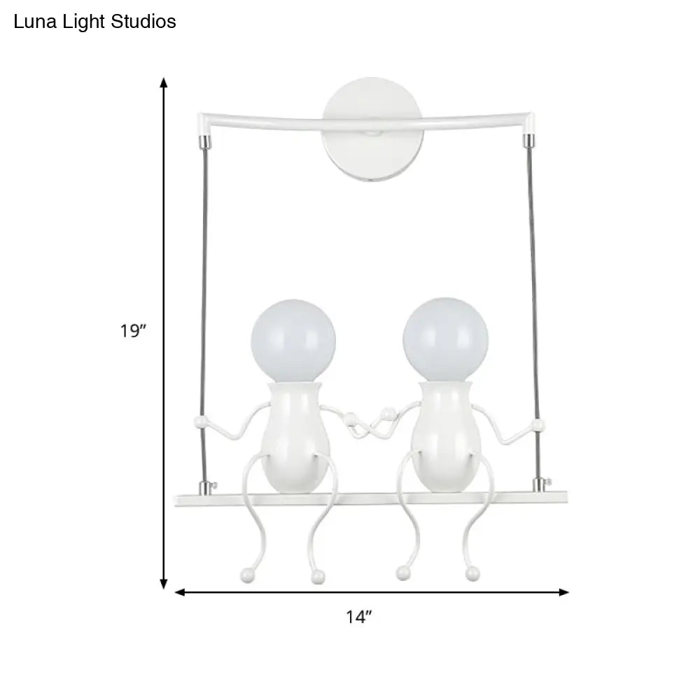 Kids Metal Sconce Light: Black/White/Red Little People 2 Lights Wall Fixture For Living Room