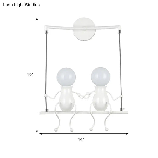 Kids Metal Sconce Light: Black/White/Red Little People 2 Lights Wall Fixture For Living Room