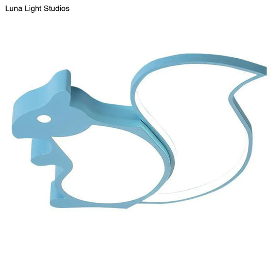 Kids Metallic Blue Led Squirrel-Shaped Flush Light For Bedroom Ceiling