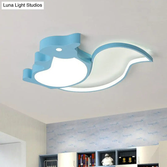 Kids’ Metallic Blue Led Squirrel - Shaped Flush Light For Bedroom Ceiling