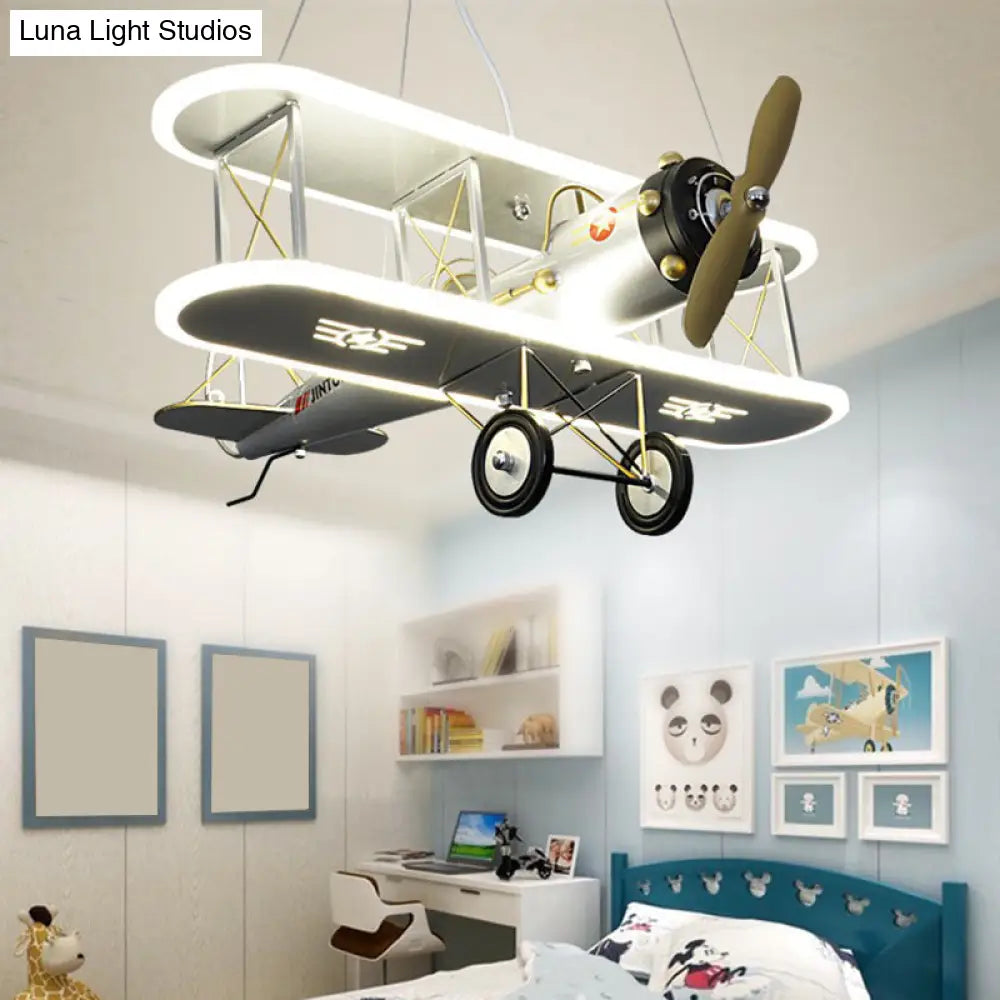 Kids Metallic Ceiling Lamp With 1 Light Prop Plane Design- For Boys Bedroom Or Living Room