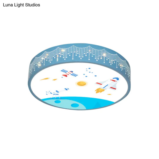 Kids Meteor Shower Rocket Pattern Ceiling Lamp - Blue Led Flush Mount Light