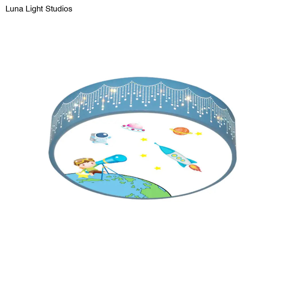 Kids Meteor Shower Rocket Pattern Ceiling Lamp - Blue Led Flush Mount Light