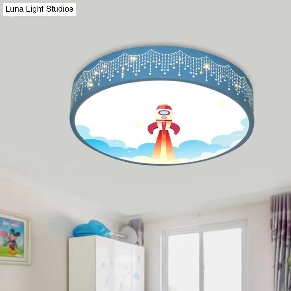 Kids Meteor Shower Rocket Pattern Ceiling Lamp - Blue Led Flush Mount Light