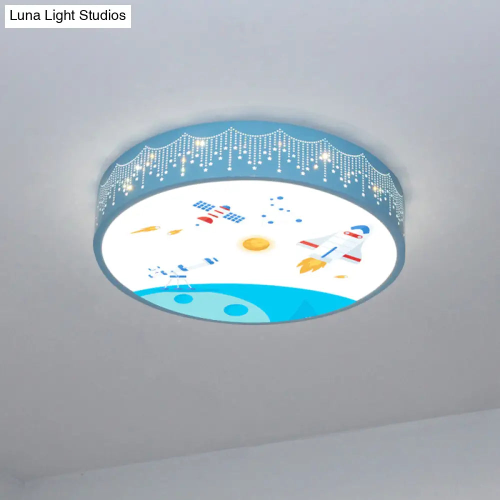 Kids Meteor Shower Rocket Pattern Ceiling Lamp - Blue Led Flush Mount Light