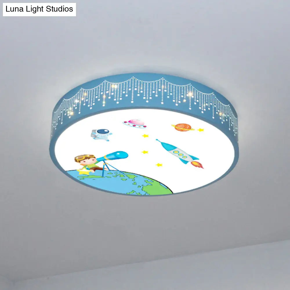 Kids Meteor Shower Rocket Pattern Ceiling Lamp - Blue Led Flush Mount Light / B