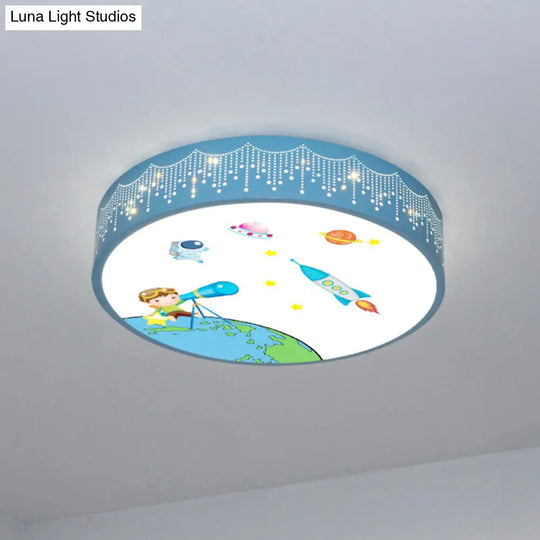 Kids Meteor Shower Rocket Pattern Ceiling Lamp - Blue Led Flush Mount Light / B