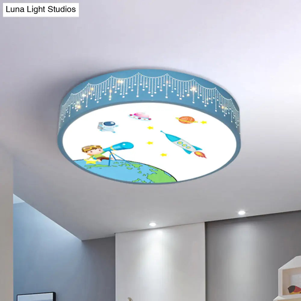 Kids Meteor Shower Rocket Pattern Ceiling Lamp - Blue Led Flush Mount Light