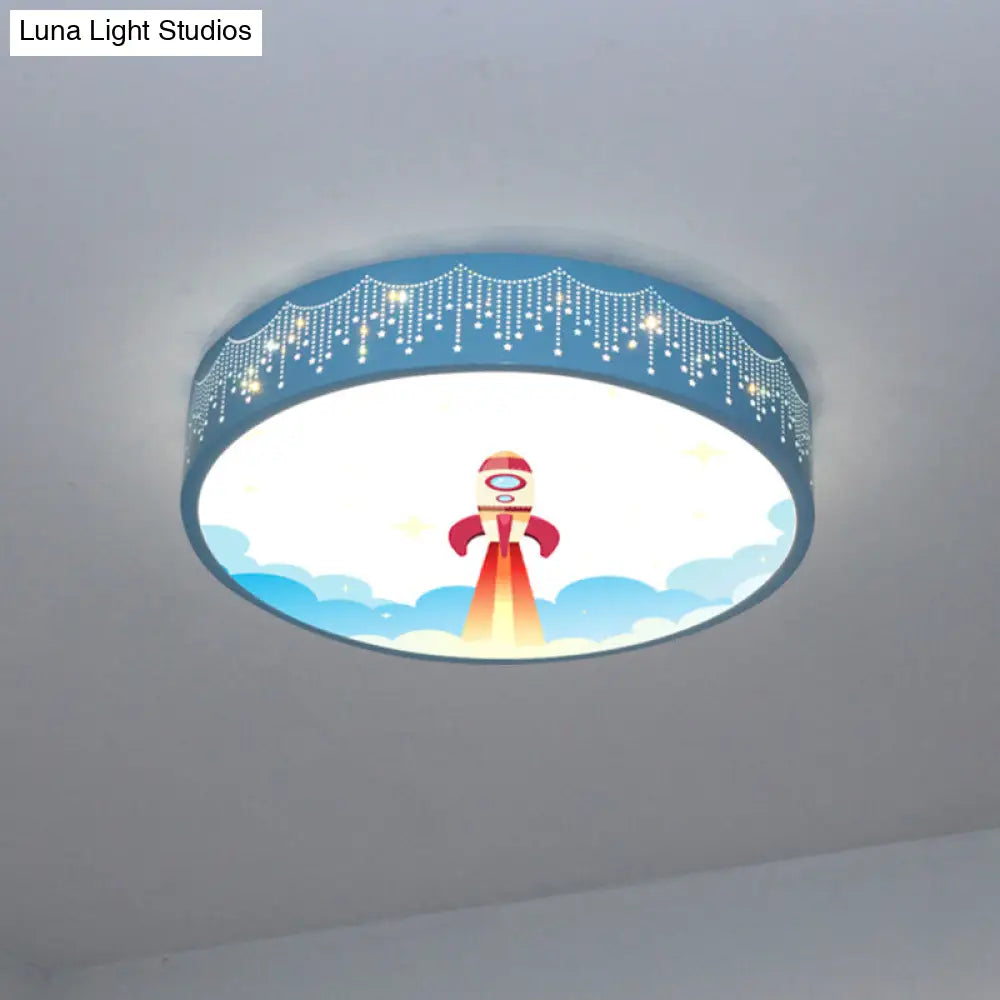 Kids Meteor Shower Rocket Pattern Ceiling Lamp - Blue Led Flush Mount Light