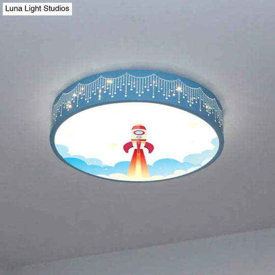 Kids Meteor Shower Rocket Pattern Ceiling Lamp - Blue Led Flush Mount Light