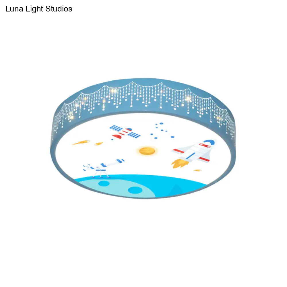 Kids Meteor Shower Rocket Pattern Ceiling Lamp - Blue Led Flush Mount Light