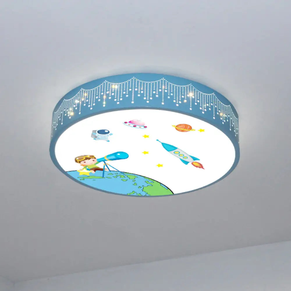 Kids Meteor Shower Rocket Pattern Ceiling Lamp - Blue Led Flush Mount Light / B