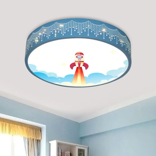 Kids Meteor Shower Rocket Pattern Ceiling Lamp - Blue Led Flush Mount Light / C