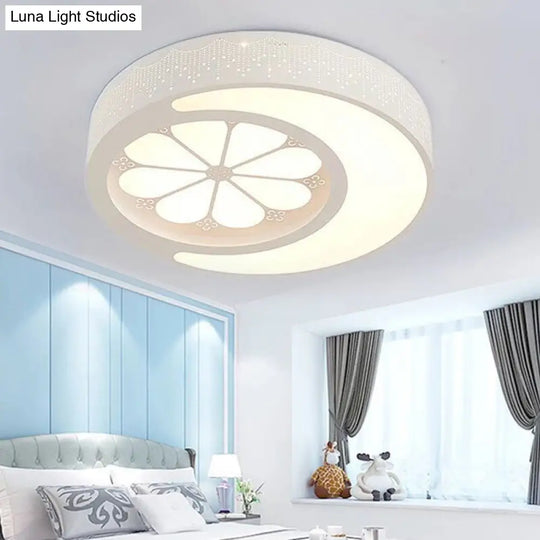 Kids Moon And Flower Acrylic Art Deco Flush Mount Ceiling Light For Childrens Room