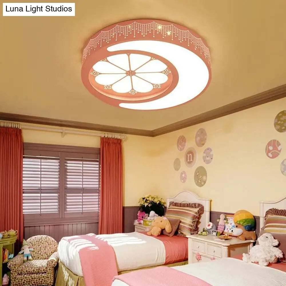 Kids Moon And Flower Acrylic Art Deco Flush Mount Ceiling Light For Childrens Room