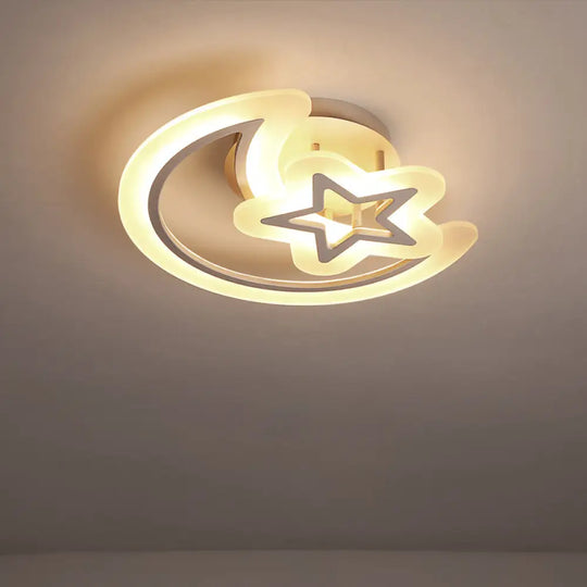 Kids’ Moon And Star Ceiling Lamp - White Led Semi Flush Mount For Bedroom / 19.5’ Third Gear