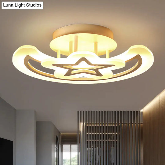 Kids’ Moon And Star Ceiling Lamp - White Led Semi Flush Mount For Bedroom