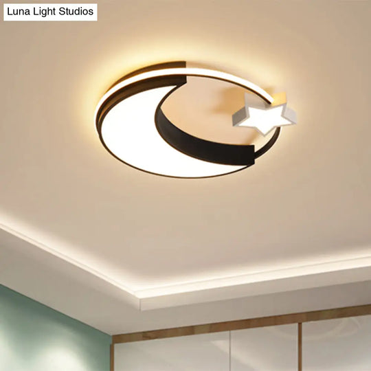 Kids Moon And Star Flush Mount Led Ceiling Light – Gold/Black/White