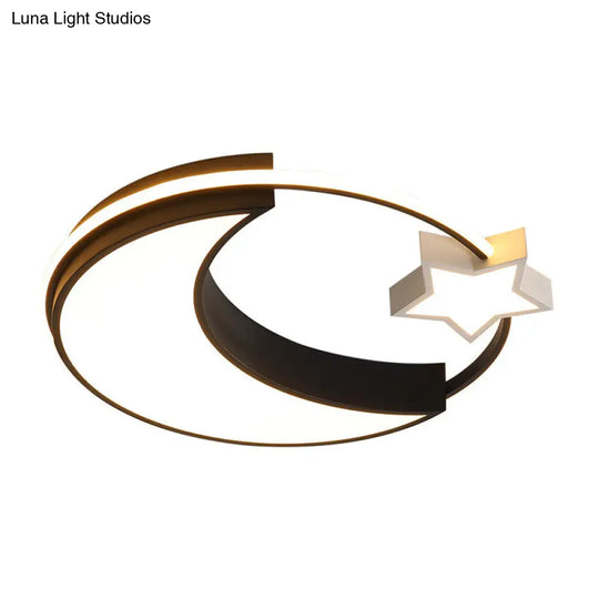 Kids Moon And Star Flush Mount Led Ceiling Light Gold/Black/White