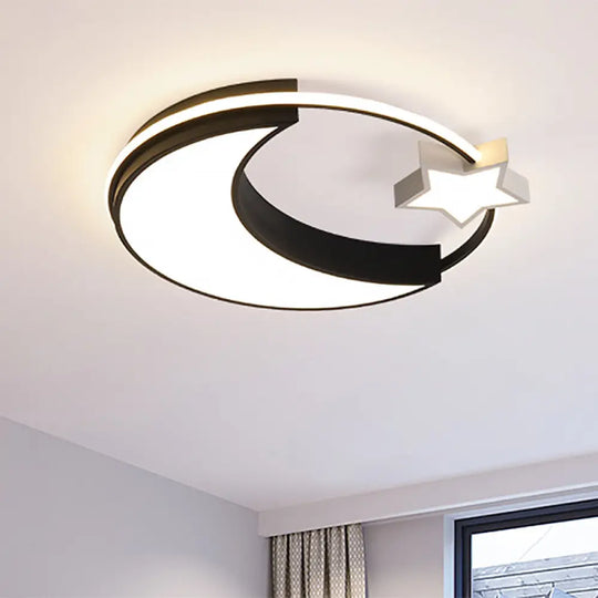 Kids Moon And Star Flush Mount Led Ceiling Light – Gold/Black/White Black - White