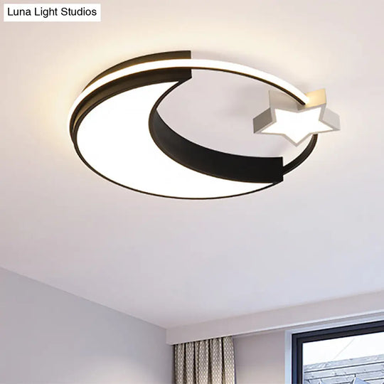 Kids Moon And Star Flush Mount Led Ceiling Light Gold/Black/White Black-White