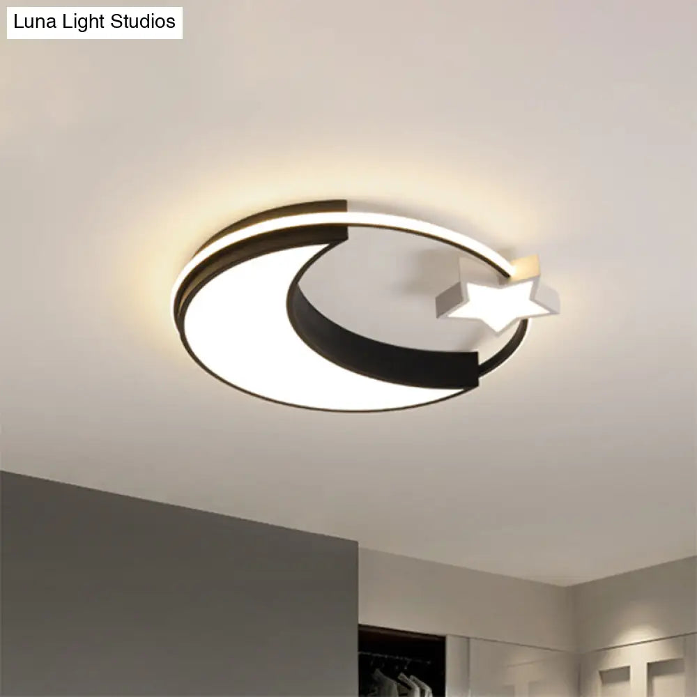 Kids Moon And Star Flush Mount Led Ceiling Light Gold/Black/White