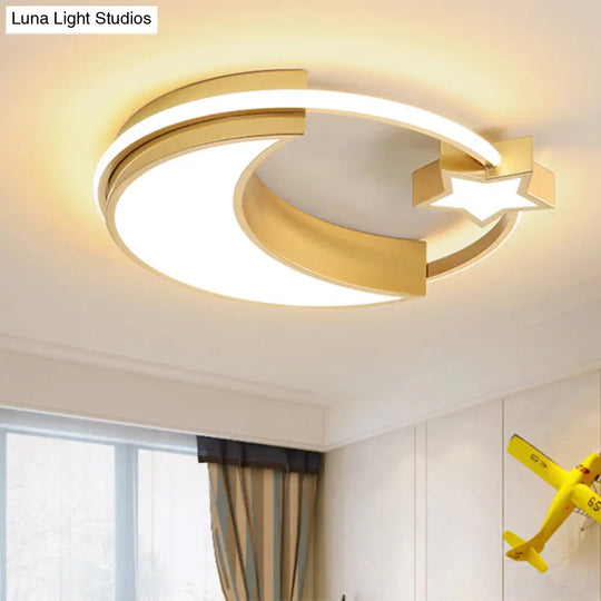 Kids Moon And Star Flush Mount Led Ceiling Light Gold/Black/White Gold