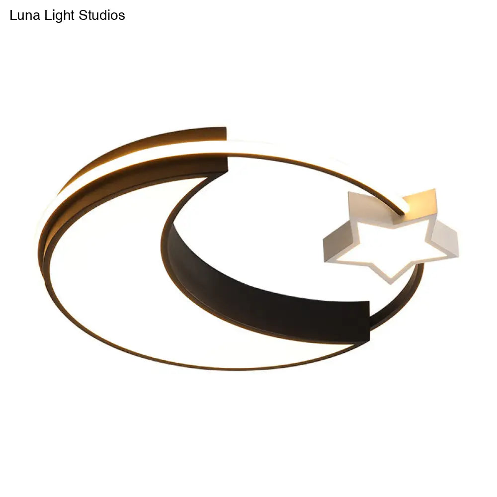 Kids Moon And Star Flush Mount Led Ceiling Light – Gold/Black/White