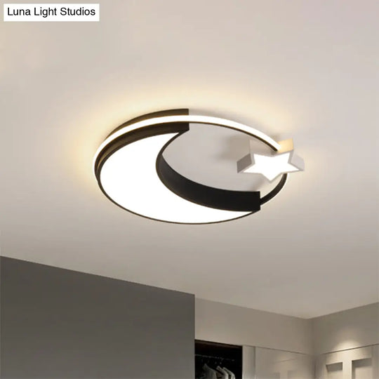 Kids Moon And Star Flush Mount Led Ceiling Light – Gold/Black/White