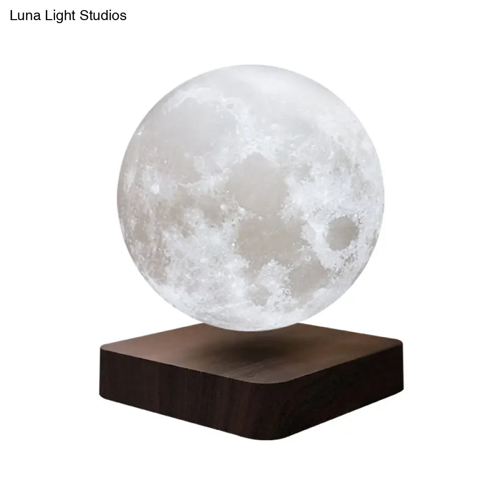 Kids Moon Sphere Maglev Table Lamp - Plastic Bedside Led Night Light In White-Wood