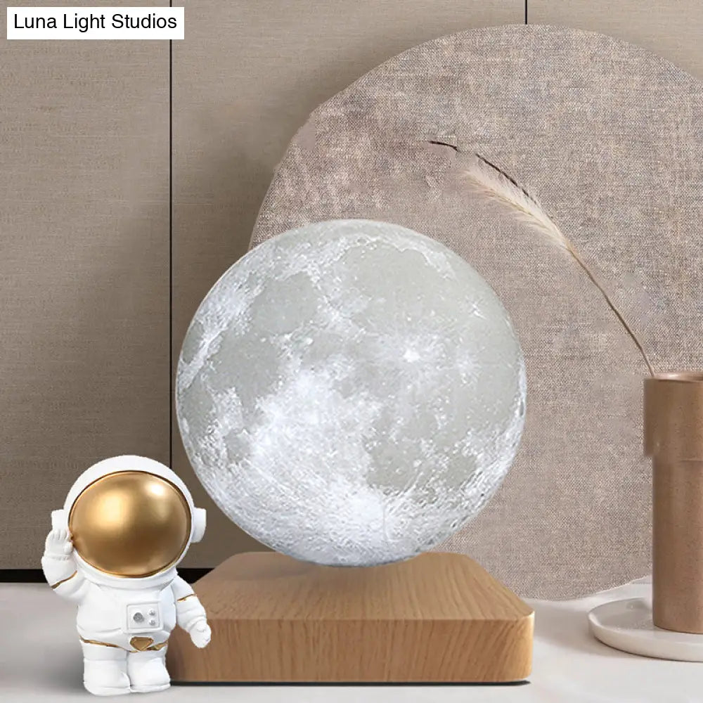 Kids Moon Sphere Maglev Table Lamp - Plastic Bedside Led Night Light In White-Wood