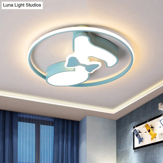 Kids Musical Note Ceiling Lamp In Pink/Light Blue - Acrylic Led Nursery Flush Mount Light With