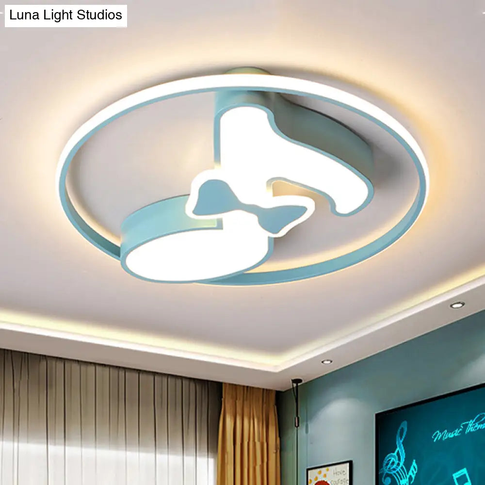 Kids Musical Note Ceiling Lamp In Pink/Light Blue - Acrylic Led Nursery Flush Mount Light With