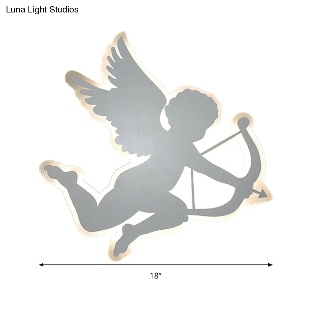 Kids Nursing Room Cupid Angel Led Wall Lamp In White - 2 Sizes Available