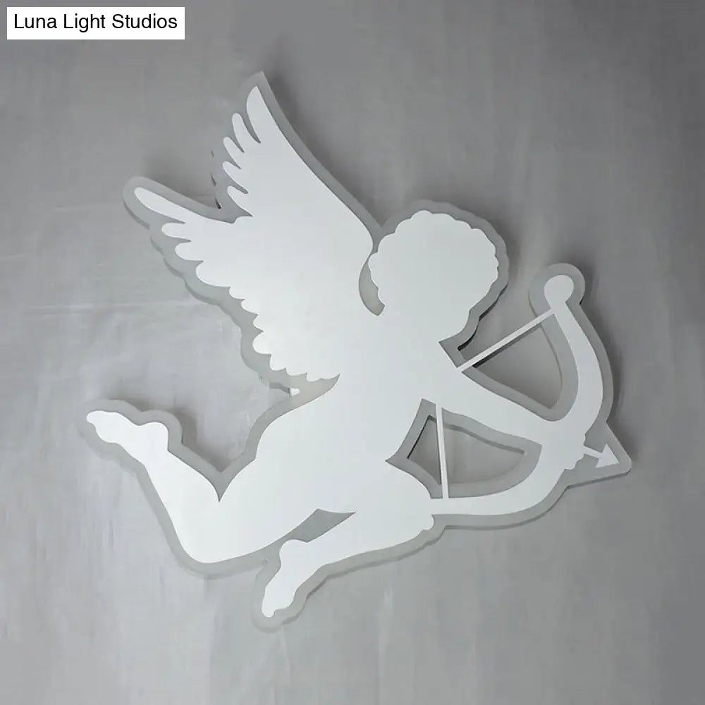 Kids Nursing Room Cupid Angel Led Wall Lamp In White - 2 Sizes Available