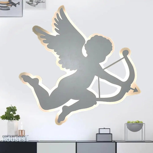 Kids Nursing Room Cupid Angel Led Wall Lamp In White - 2 Sizes Available / Warm Small