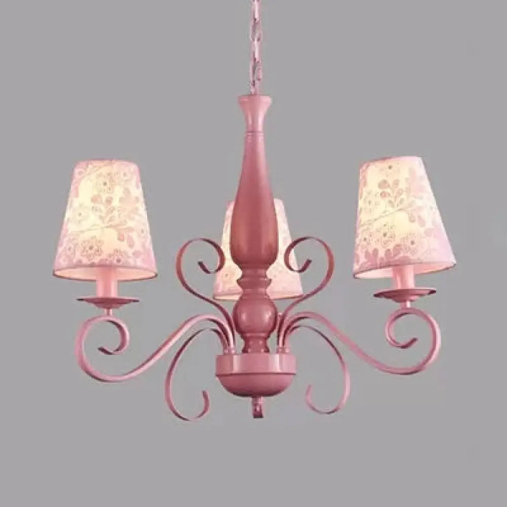 Kids Pink Chandelier: Girl Bedroom Metal Shade Tapered 3 Lights Hanging Light / Flower