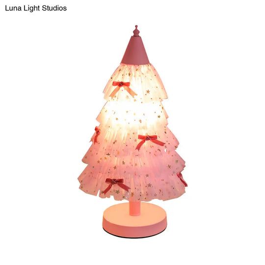 Kids Pink Christmas Tree Table Nightstand Light With Round Base - Perfect For Girls Bedroom