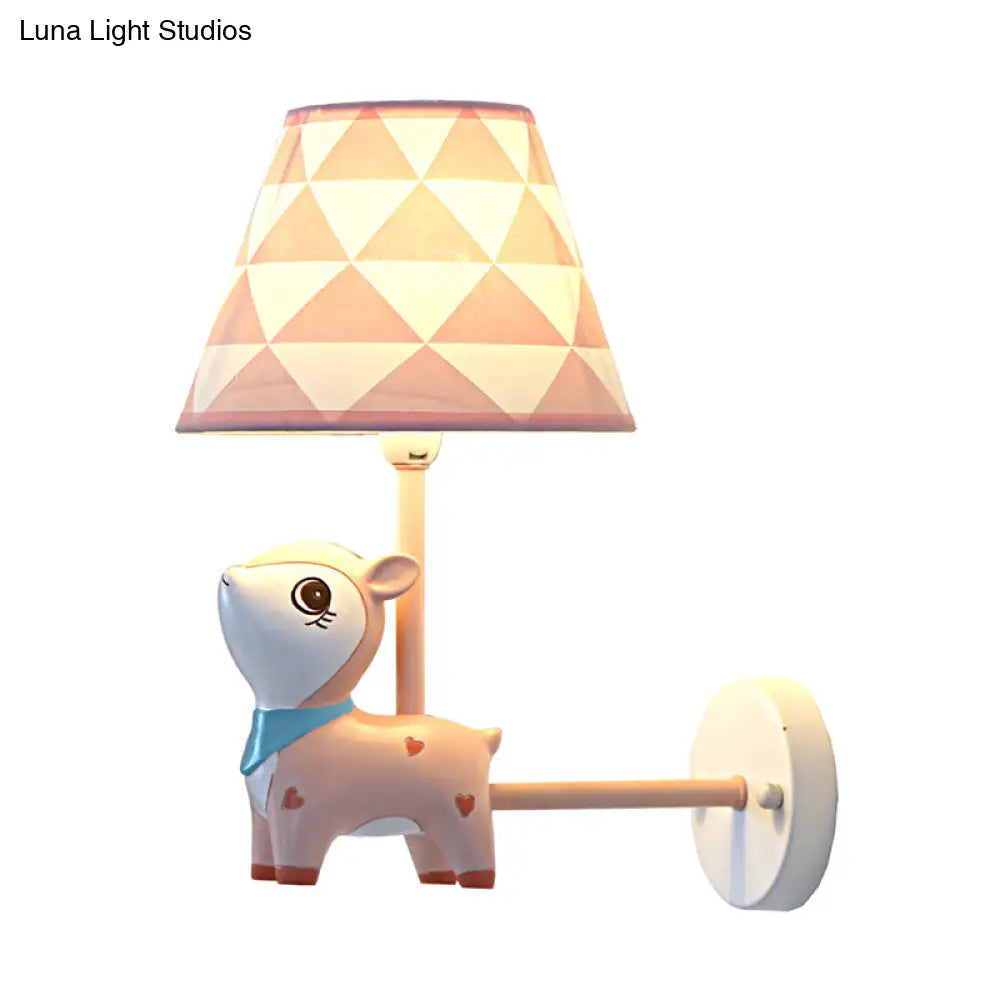 Kids Pink Deer Nursery Wall Light With Single Bulb - Stylish Empire Shade Fixture