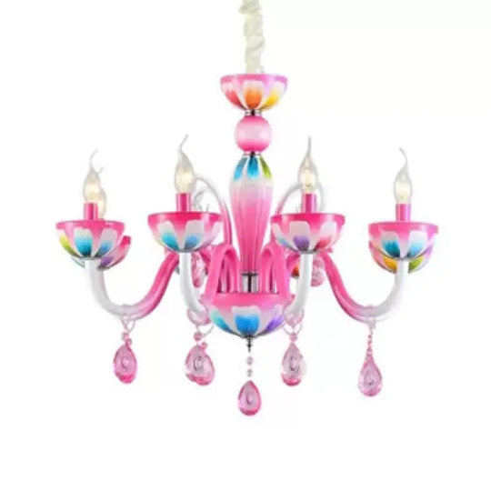 Kids Pink Nursing Room Chandelier Pendant Light With Crystal Deco - Metal Finish 5 /