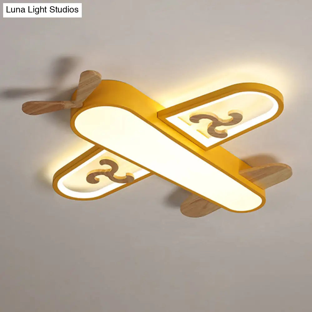 Kids Plane Led Ceiling Light With Wooden Accents For Bedroom Flush Mount Yellow / 21.5 White