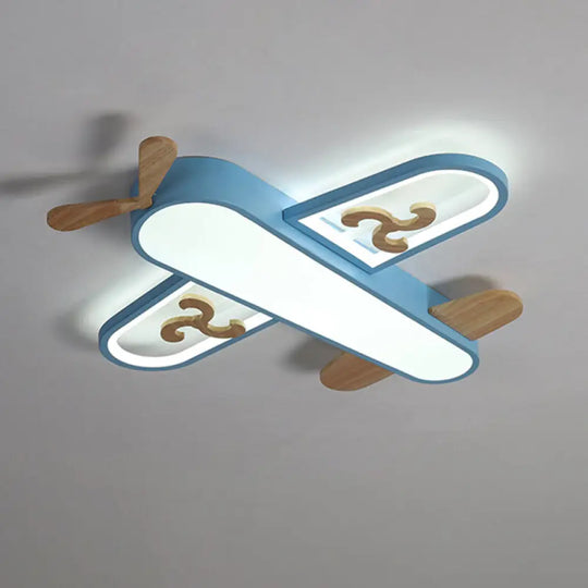 Kid’s Plane Led Ceiling Light With Wooden Accents For Bedroom Flush Mount Blue / 21.5’ Warm