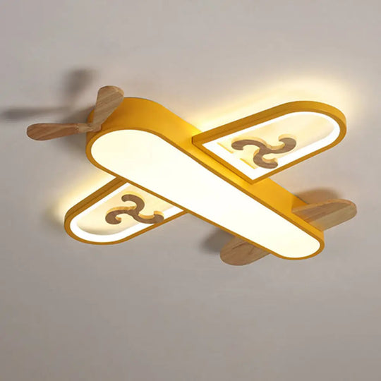 Kid’s Plane Led Ceiling Light With Wooden Accents For Bedroom Flush Mount Yellow / 21.5’ White