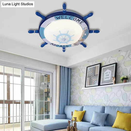 Kids Resin Ceiling Light With Bubble Glass Shade - Blue Rudder Flush Mount Lamp