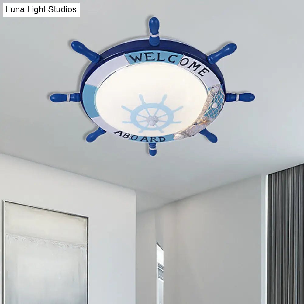 Kids Resin Ceiling Light With Bubble Glass Shade - Blue Rudder Flush Mount Lamp