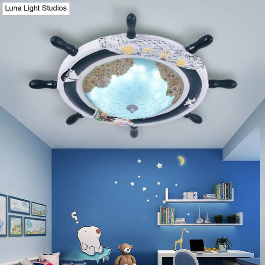 Kids Resin Ceiling Light With Bubble Glass Shade - Blue Rudder Flush Mount Lamp
