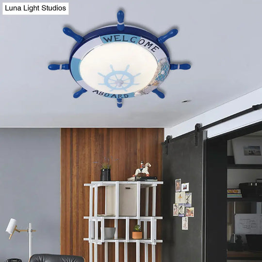 Kids Resin Ceiling Light With Bubble Glass Shade - Blue Rudder Flush Mount Lamp