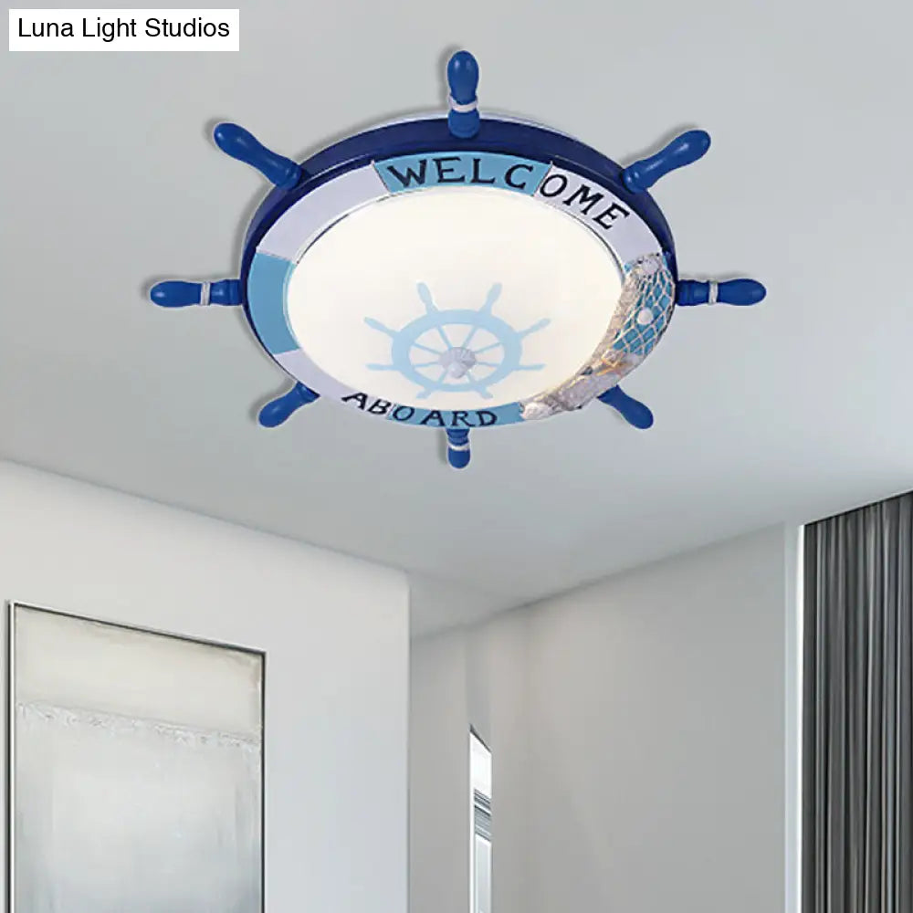 Kids’ Resin Ceiling Light With Bubble Glass Shade - Blue Rudder Flush Mount Lamp