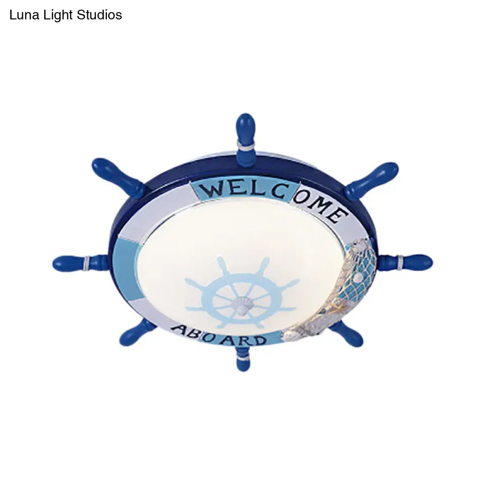 Kids Resin Ceiling Light With Bubble Glass Shade - Blue Rudder Flush Mount Lamp