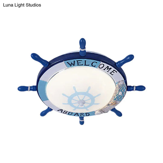 Kids Resin Ceiling Light With Bubble Glass Shade - Blue Rudder Flush Mount Lamp